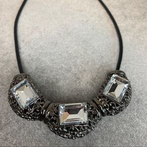 DARK silver tone clear rhinestone jewel costume jewellery necklace